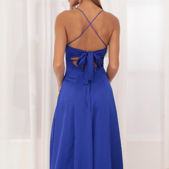 Blue Satin Prom Dress - Picture 2 of 3